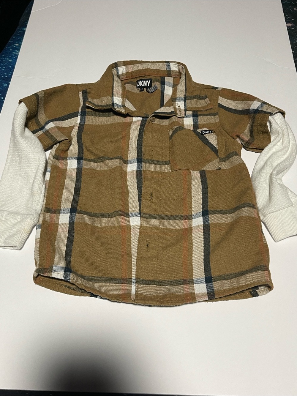 DKNY Toddler Boys Layered Look Plaid Flannel Shirt Size 3T
